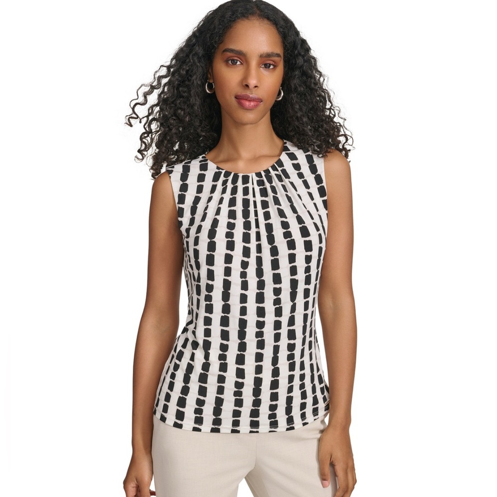 Calvin Klein Black and White Printed Sleeveless Top